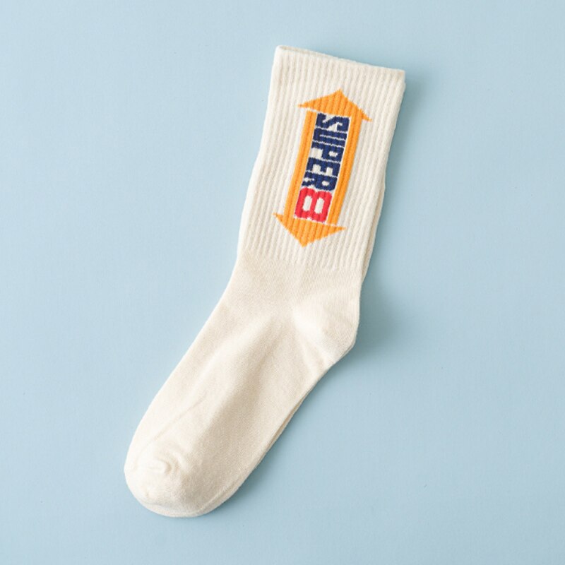 Men and Women Socks Street hip-hop autumn and winter Crew Socks Alphabet College Wind Socks: White EASY