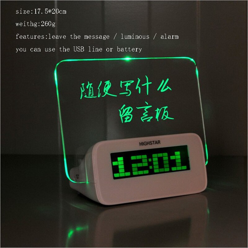 Table numérique en plastique fluorescente, créative, carrée, feuille de Message, horloge de température, son LED, pour ami
