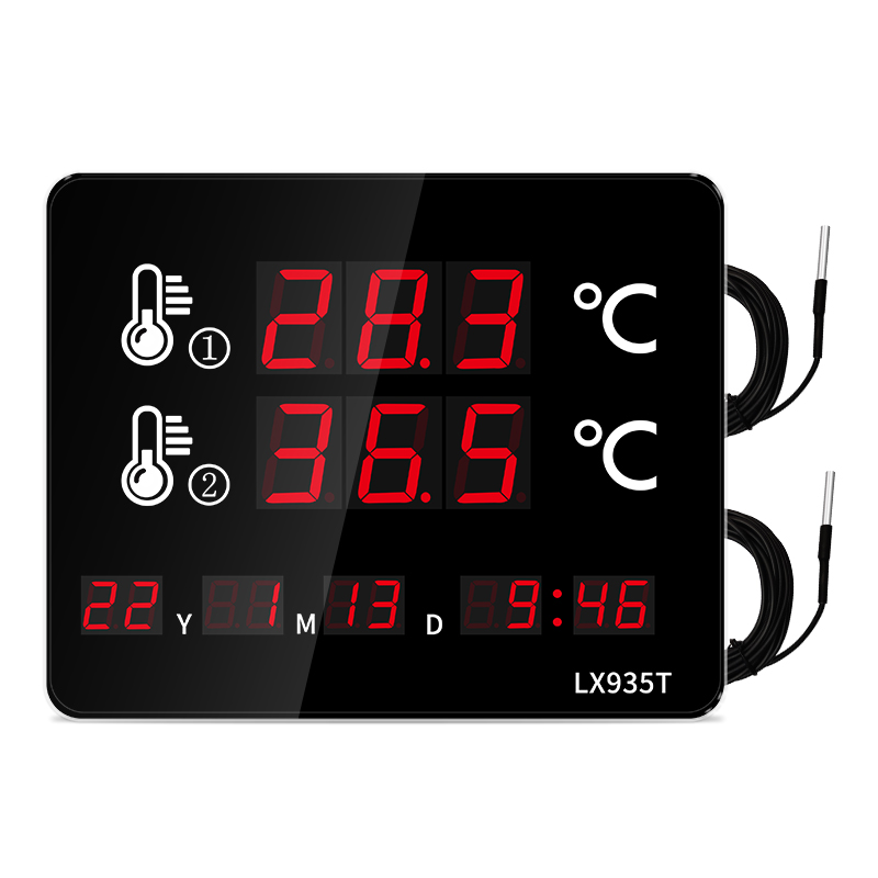 LED Digital Sauna Thermometer Wall-mounted Time and Alarm Function Swimming Pool Thermometer With Dual Waterproof Probe