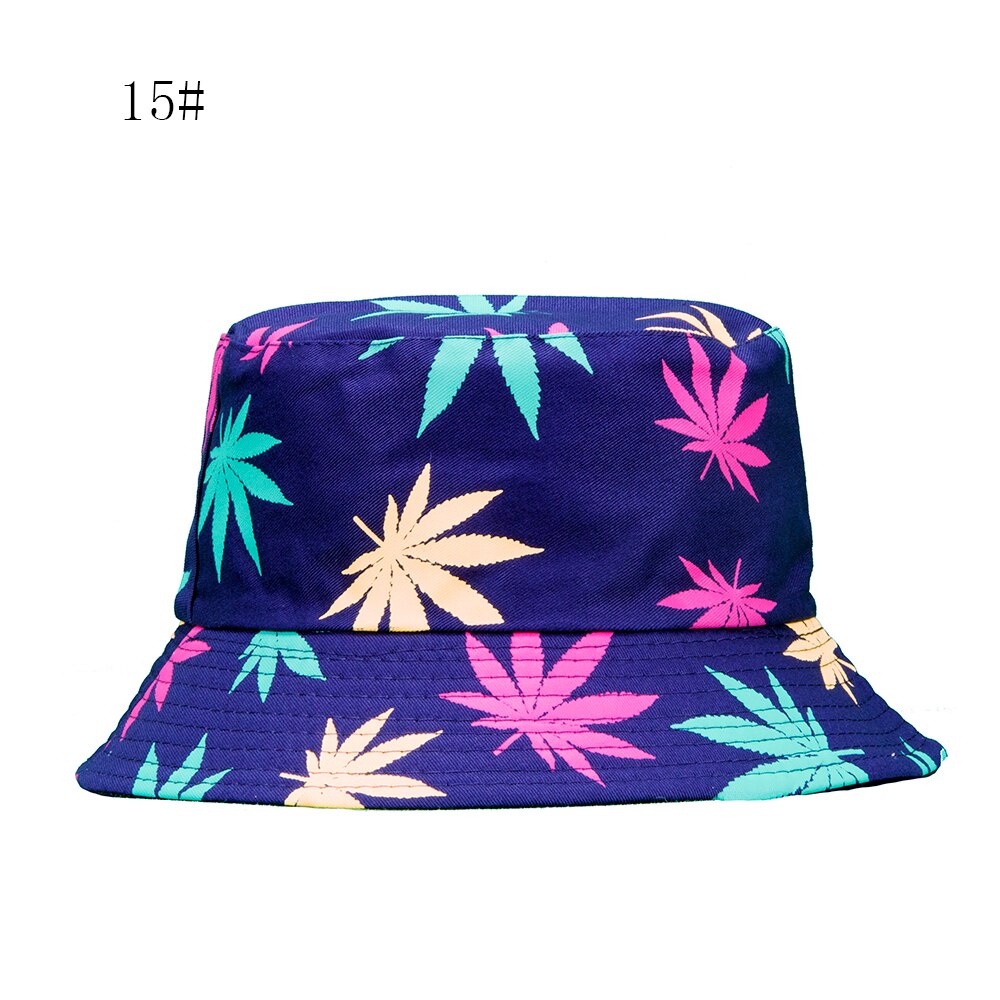 Spring and Summer Fisherman Hat Women's Cotton Maple Leaf Printed Hat Bucket Hat Men's Korean-Style Sunbonnet Sun Hat: 15Blue Colorful