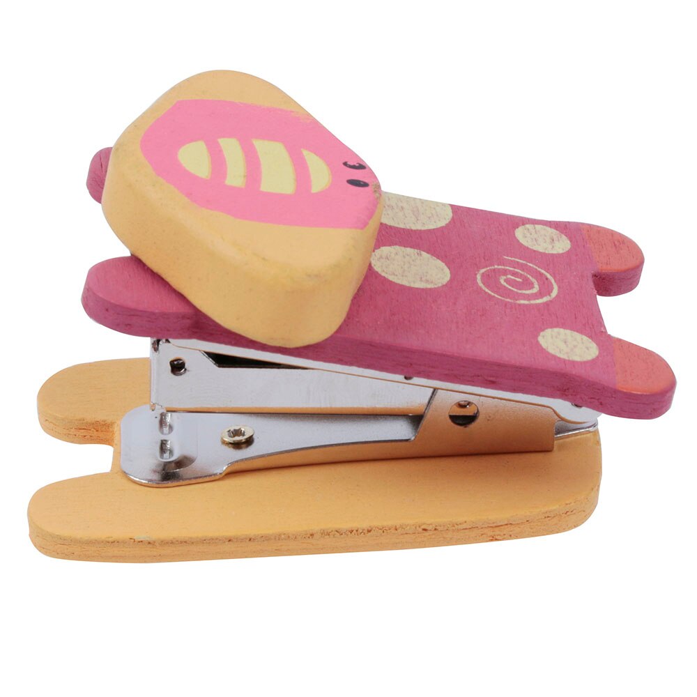 Nowy 1 sztuk kreskówka śliczne mini drewna zszywacz kieszeń zszywacz ręczny papieru wiążące spoiwo spinacz artykuły piśmiennicze