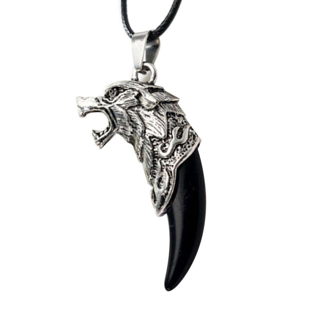 Nova moda antigo masculino colar tribal esculpido lobo fang dente pingente falso couro corda colares para homem