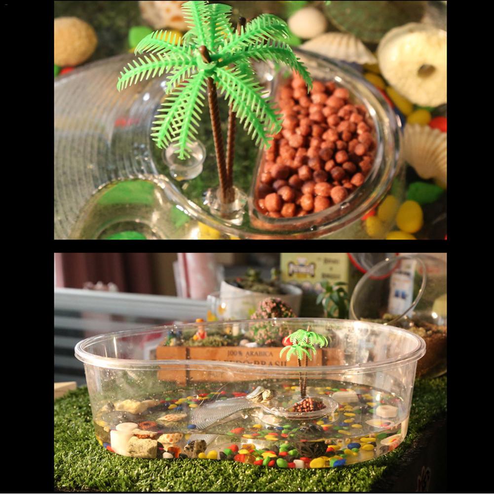 Akvarium mini akvarium sköldpadda cylinder med plattform sköldpadda plast tank vattensköldpadda avelsbox med lock
