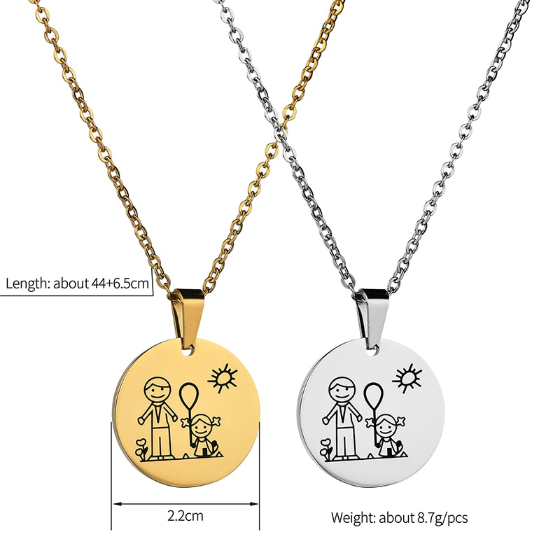 Lovely 316L Stainless Steel Family Necklace & Pendant For Mom Dad Son Daughter Love Cartoon Gold Color Link Chain Necklace