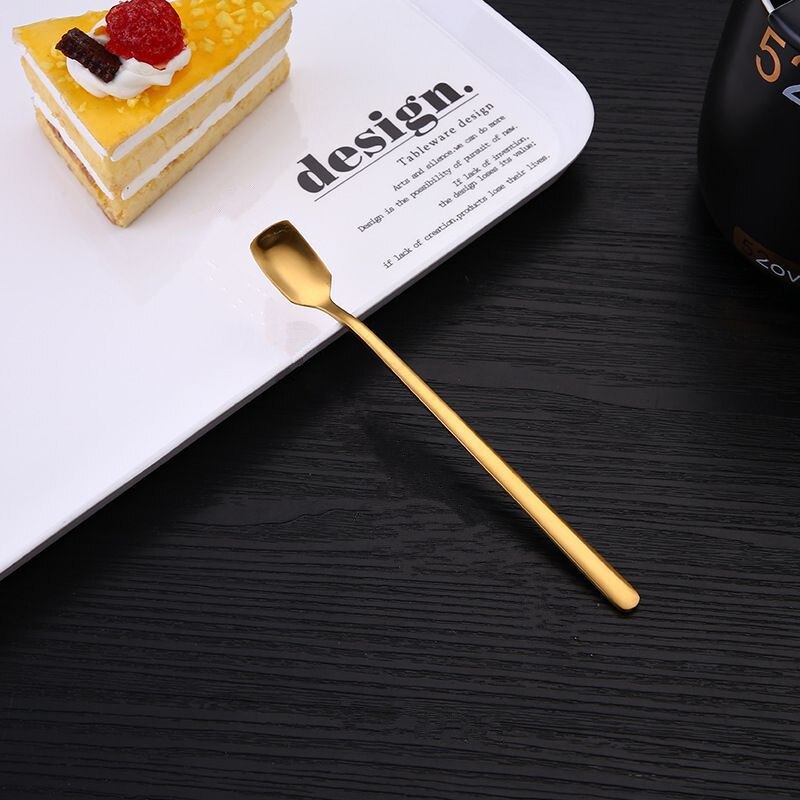 1PC Square-Headed Teaspoon Long Handle Coffee Tea Stirring Spoons Dessert Ice Cream Mini Scoop Stainless Steel Kitchen Tableware: Gold / 13cm