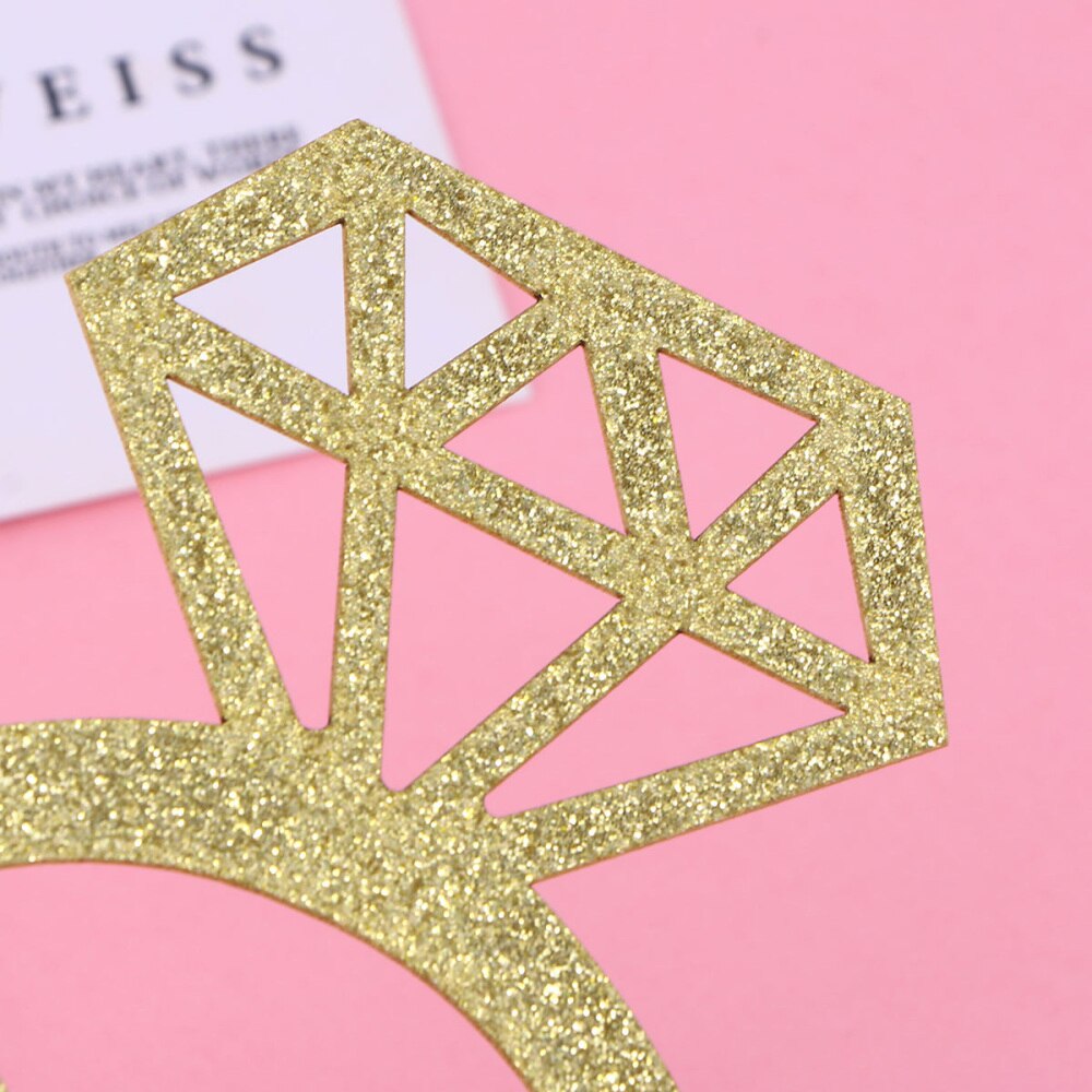 1 Pc Cake Topper Diamond Ring Mr & Mrs Papier Glinsterende Gouden Cake Pick Voor Engagement Wedding