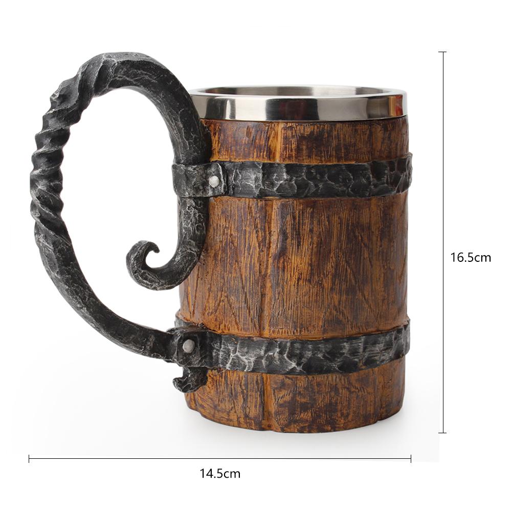 Chope à bière en bois brut 500ml, Double couche, isolée, verre à vin, Style Viking rétro: Default Title