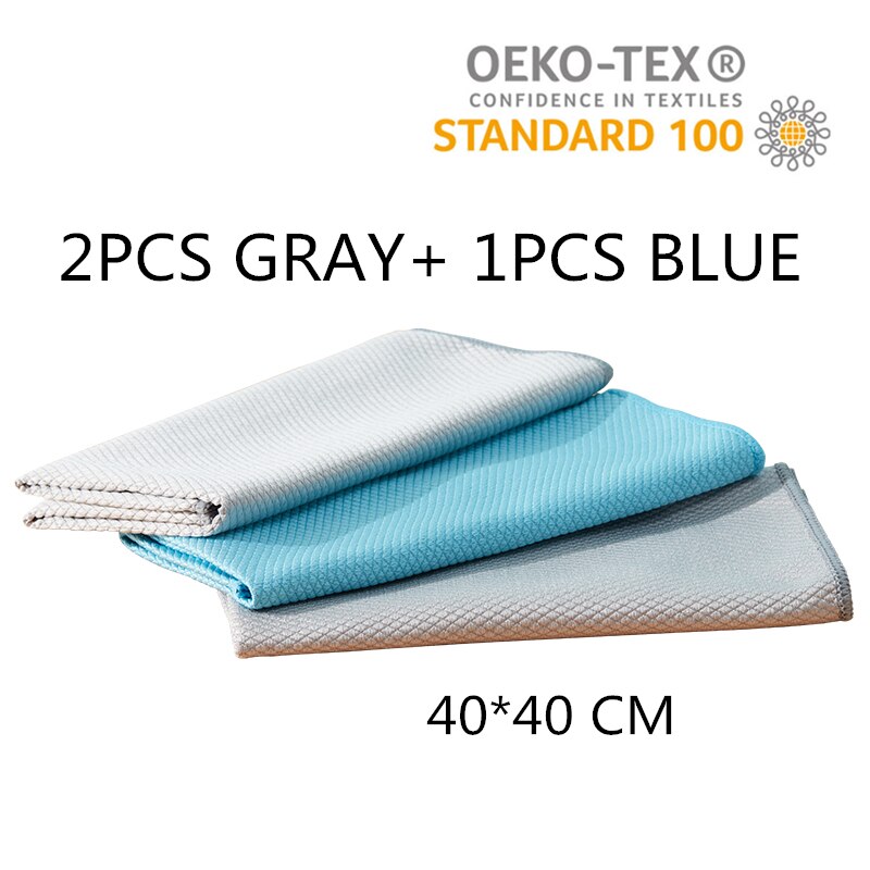 Microfiber Cloth for Glass 15.7"x15.7" Wine Glass Cleaning towel Clean Windows & Mirrors No Scratch Lint Free cloths kitchen: GRAY BLUE