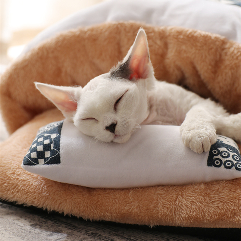 Waschbar Winter Warme Katze Bett Haus Nette Lustige Kleine Haustier Bett Decke Schlafsack Japanischen Stil Tiere Schlafen Sofa Tasche
