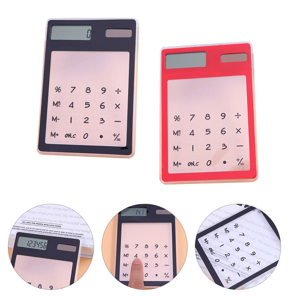 2Pcs Solar Powered Calculator Clear Touch Calculator Ultra Thin Calculator for Students: Default Title