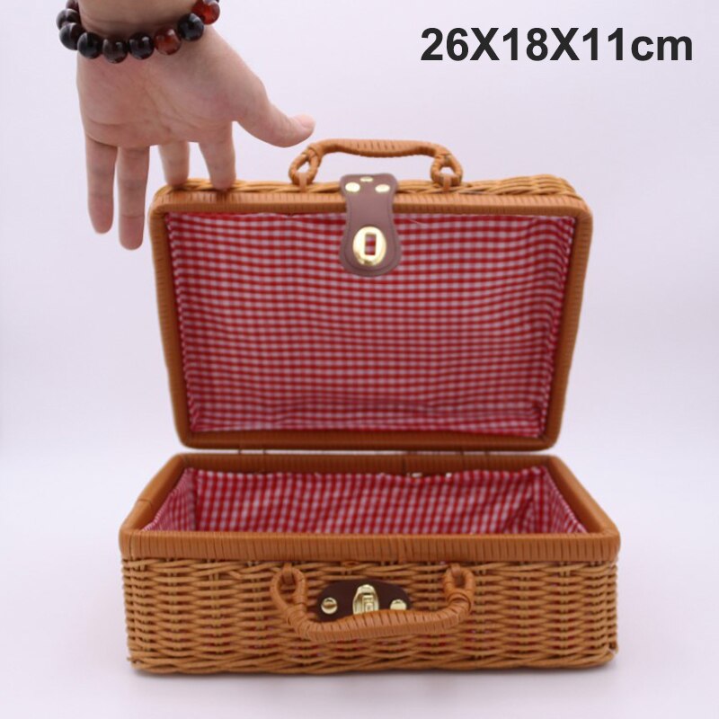 Étui de rangement tissé en rotin fait à la main, Vintage, Portable, étui de rangement tissé à la main, maquillage pique-nique voyage porte-bagages valise, boîte d'organisation d'articles divers: A17
