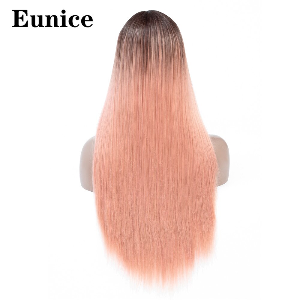 Ombre syntetisk peruk långa raka svarta peruker för kvinnor naturligt svart rött hår peruk mittdel regnbåge cosplay peruker eunice hår: Ombre rökrosa