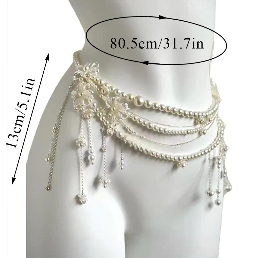 Sexy Geometrische Parel Taille Ketting Voor Vrouwen Bloem Kwastje Dubbellaags Kralen Ketting Riem Streetwear Zomer Mode Lichaam Sieraden