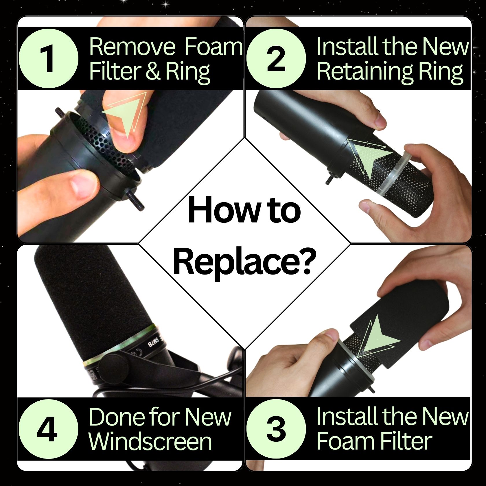 SM7B Filtr popowy robić mikrofonu Shure SM7B, MV7 Piankowa osłona przeciwwietrzna RK345 Osłona mikrofonu z pierścieniem ustalającym Różowy, żółty, zielony