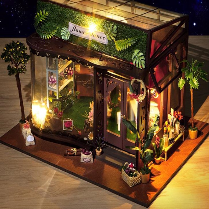 Kwiat sklep DIY robić lalek Dom miniaturowy domek dla lalek w meble piękne zabawki dla dzieci nowy rok prezent na boże narodzenie