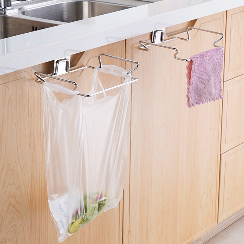 Trash Bag Holder Storage Rack Organizer Garbage Hanging Cupboard Cabinet Door Rubbish Bags Towel Holding Kitchen Trash Holder