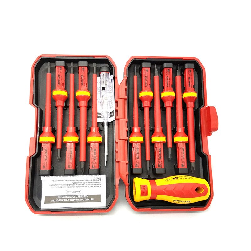 Multifunctionele 13Pcs Vde Geïsoleerde Set Chrome Vanadium Staal Elektrische Geïsoleerde Plastic Handvat Schroevendraaier Reparatie Installeren Tool: Default Title