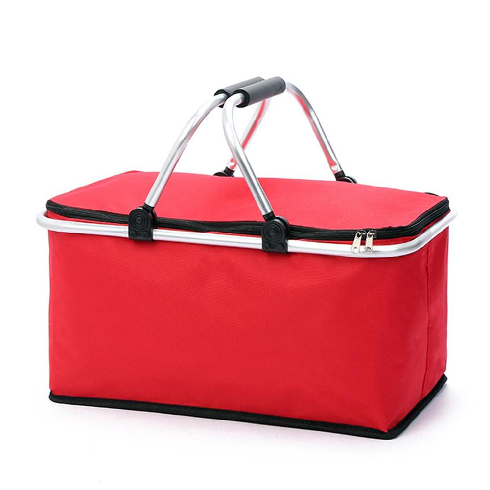 Folding shopping basket camping cooler bag 2-8 people use lunch drink heat preservation beach school picnic bag camping storage: Red