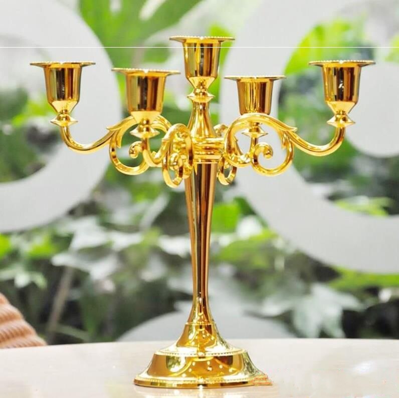 Metal Silver/Gold Plated Candle Holders 7-Arms Stand Zinc Alloy Pillar For Wedding Portavelas Candelabra: Blue