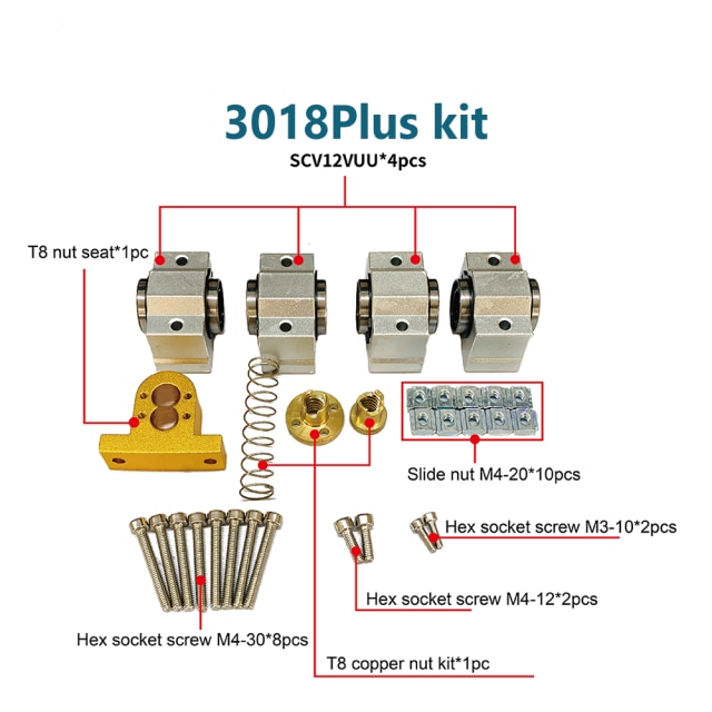 Kit de actualización de eje X CNC 3018 Pro, enrutador CNC 3018 Pro / Plus con accesorios de fresadora CNC, mesa deslizante: 3018 plus SCV12VUU