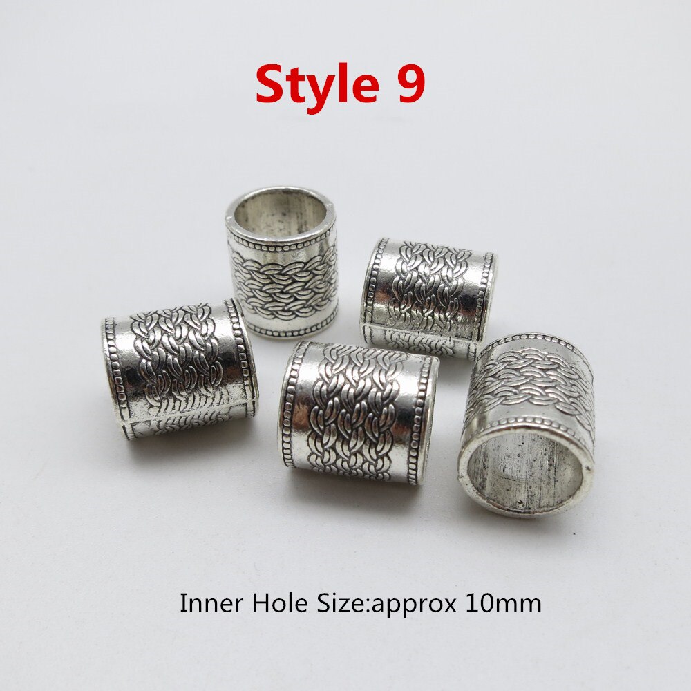5 Stks/pak Big Hole Viking Haar Vlecht Dread Dreadlock Baard Kralen Ringen Buis Voor Vrouwen Mannen Haaraccessoires: 5pcs Style 9