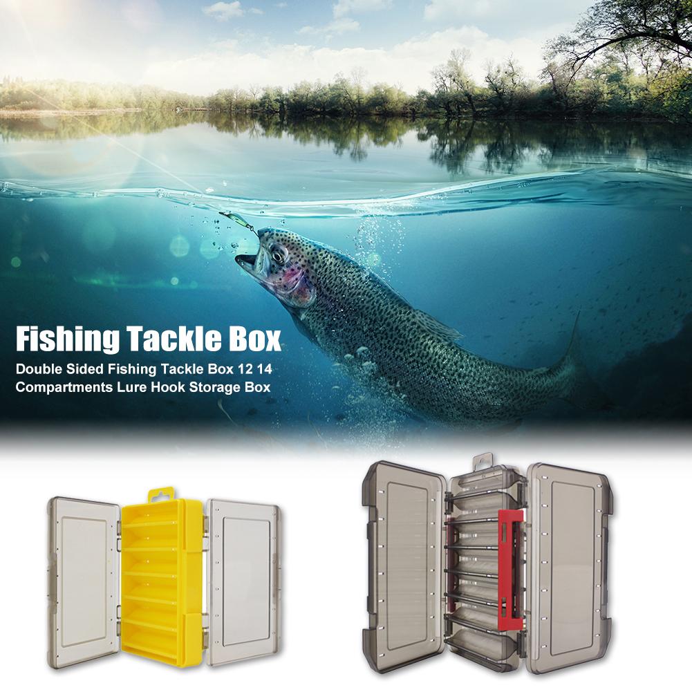 Double Sided Fishing Tackle Box 12 14 Compartments Lure Hook Storage Box Fishing Plastic Storage Case