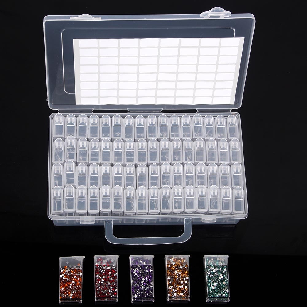 56/64 Raster Doorzichtige Plastic Opbergdoos Diamant Mozaïek Accessoires Nail Art Rhinestone Bead Container Organizer Koffer Tool