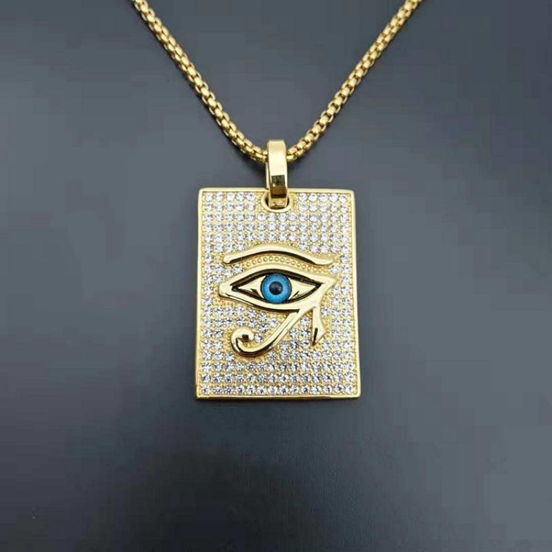 Colgante de Ojo Triangular de Horus con cadena de acero inoxidable, collar de Ojo de Dios, accesorios de joyería urbana a la para hombre