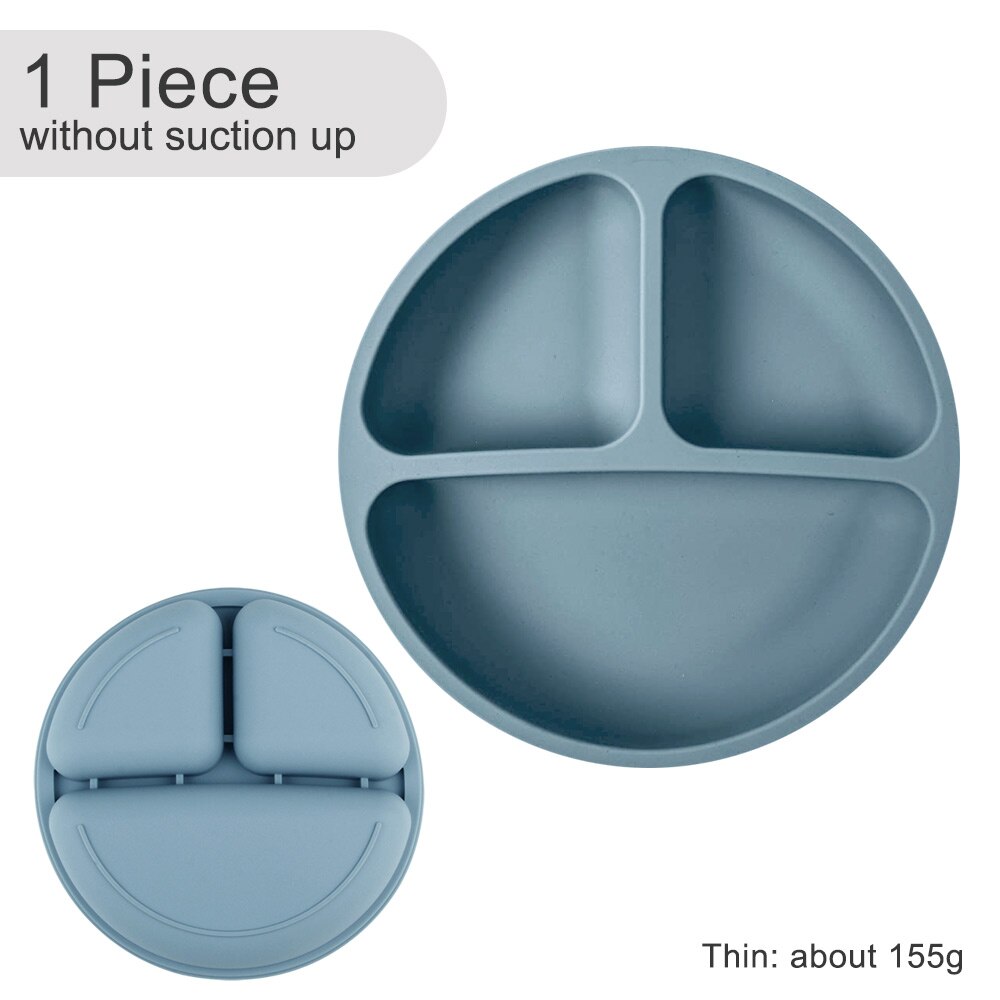 Siliconen Kinderen Plaat Baby Bestek Set Bpa Gratis Kids Servies Doseren Kom Peuter Servies Sectionele Voedsel Kom: Blue P