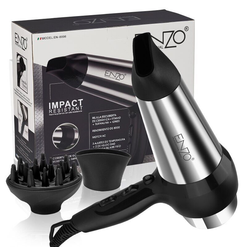 ENZO – diffuseur de sèche-cheveux 7500W, puissant, brosse, moteur AC tout en métal, vent fort, outils de Salon de coiffure, buse