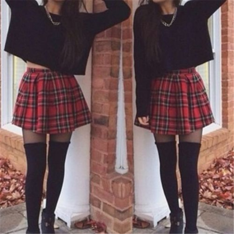 Falda de uniforme escolar de , Falda corta a cuadros a la , Falda plisada de algodón, minifalda informal colegial japonés para mujer