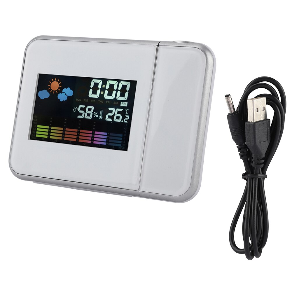 Projection Digital Snooze Alarm Clock Color Weather Display LED Backlight Clock: White
