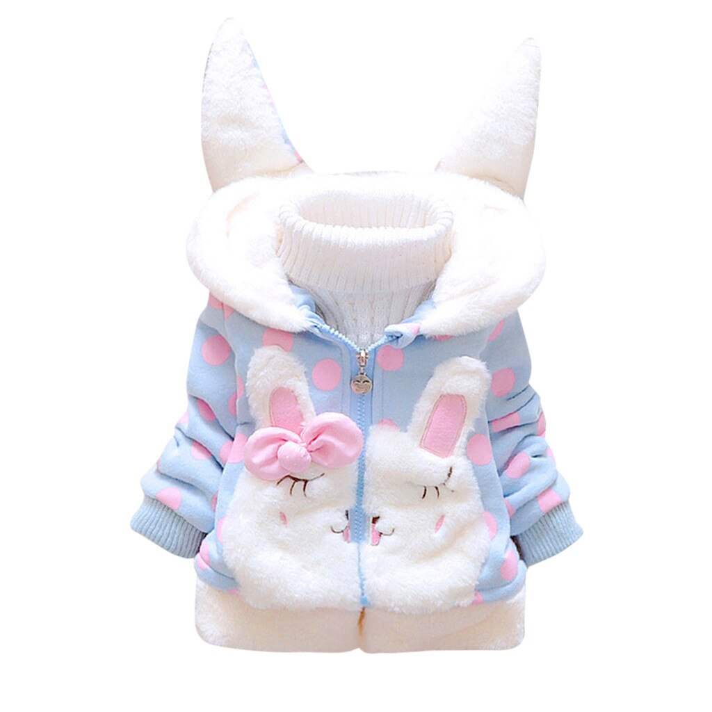 Winter Peuter Kids Baby Meisjes Fleece Jas Dikke Konijnenoren Hooded Uitloper Warm Baby Kids Peuter Meisjes Jassen Jas Kleding: Light blue  / 3T