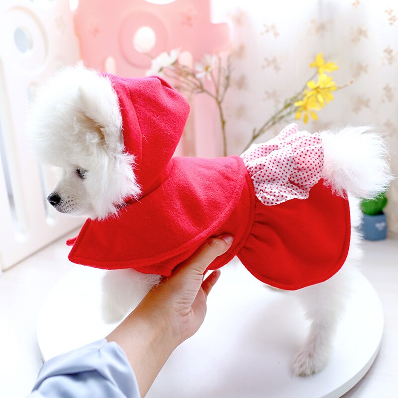 Petcircle hund hvalpetøj rød ridning hætte uld kjole passer lille hund kæledyr kat hele sæsonen kæledyr sød kostume hund klud hund nederdel