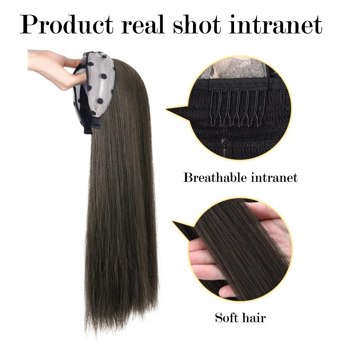 Extension capillaire synthétique longue lisse 24 pouces, bandeau cerceau noir brun résistant à la chaleur, accessoires pour femmes