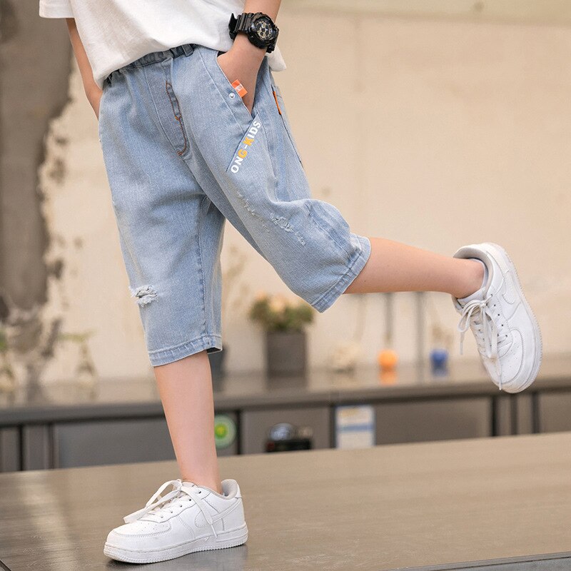 Kids Jeans Children Boys Summer Thin Pants Teenagers Boys Elastic Waist Denim Shorts Children Boys Solid Short Pants