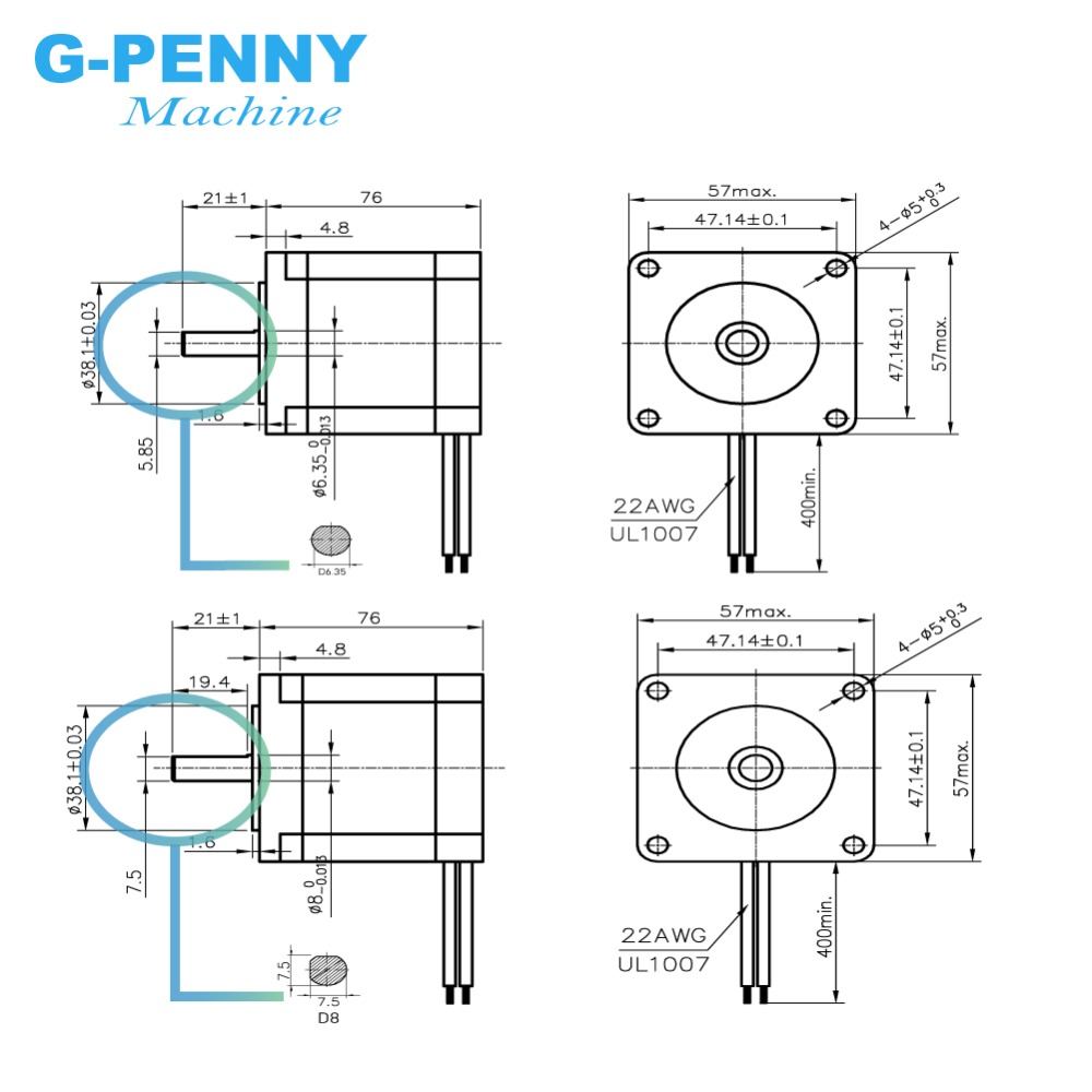 NEMA23 cnc stepper motor 57 x76mm1.89N.m 4-Lead 1.8deg Nema 23 3A 270Oz-in D=8mm For CNC machine and 3D printer!