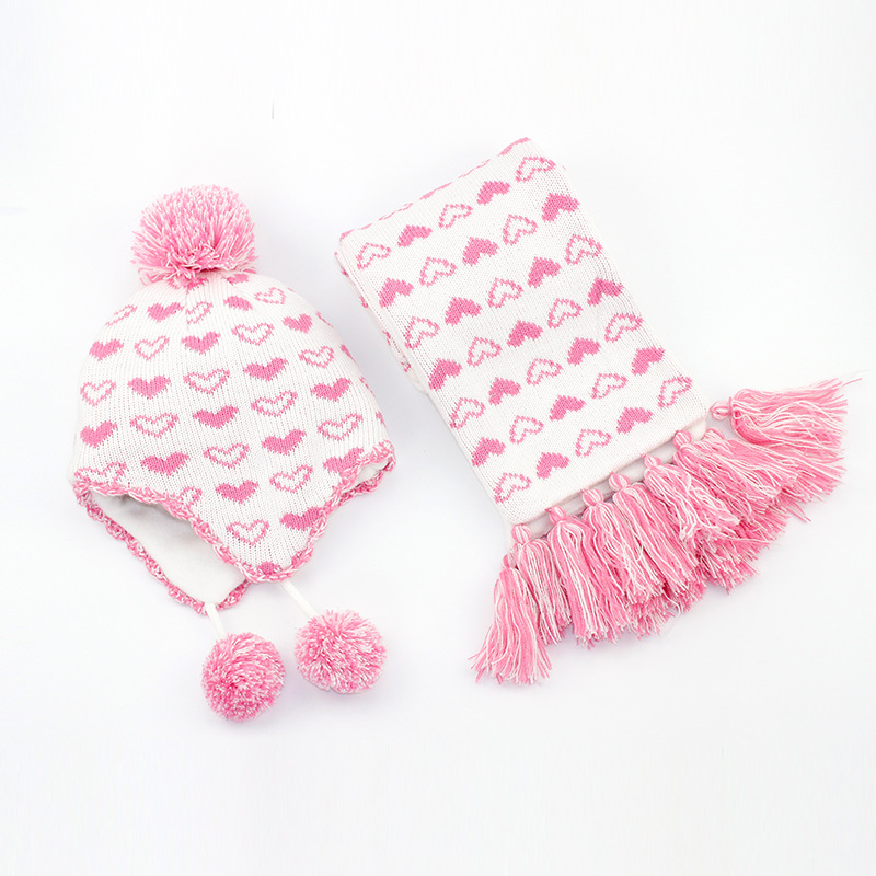 Pigehue tørklæde sæt vinter øreklap hue fleece varm strik kid akryl efterår pompon skiløb udendørs baby tilbehør