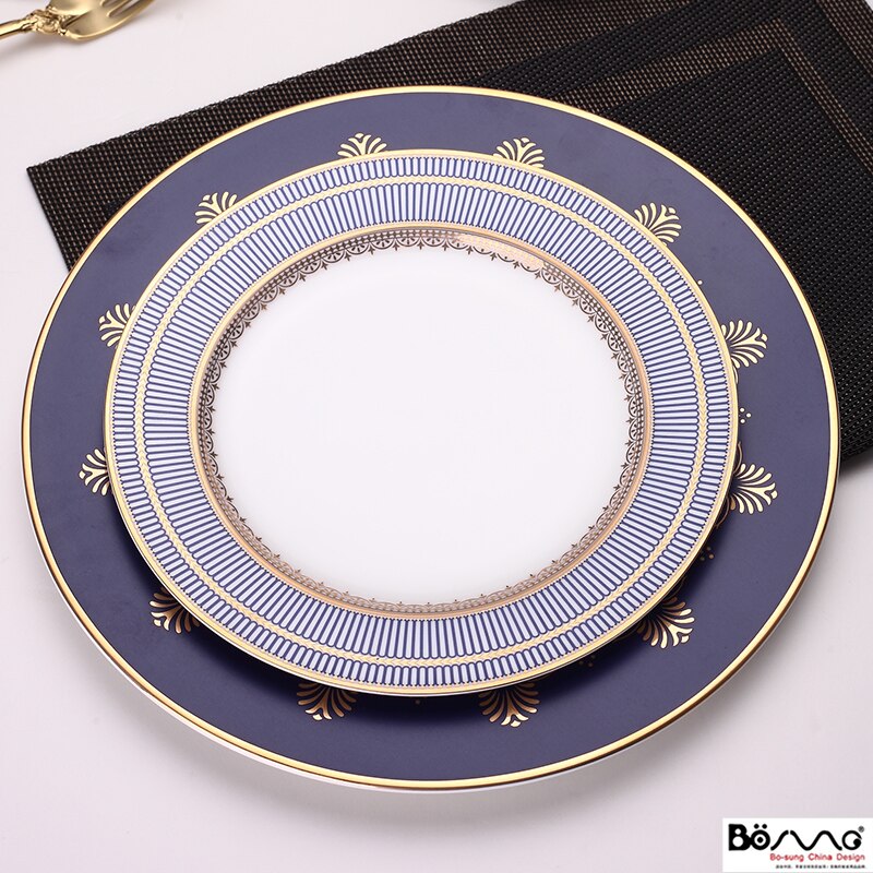 Striped high-grade dishes tableware neoclassical Phnom Penh Western Dish Set Ceramic steak flat plate household dish: 2-piece set