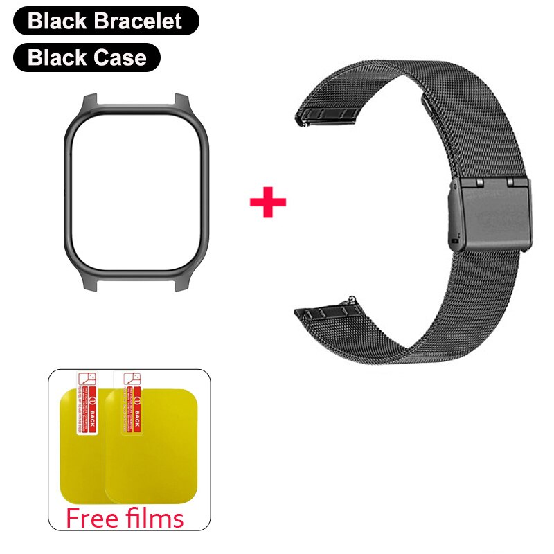 P8 cinta caso protetor filme pulseira de metal para colmi p8 pulseira de relógio universal p8 1.4 polegada relógio inteligente caso protetor banda pulso: PC case black / Universal P8