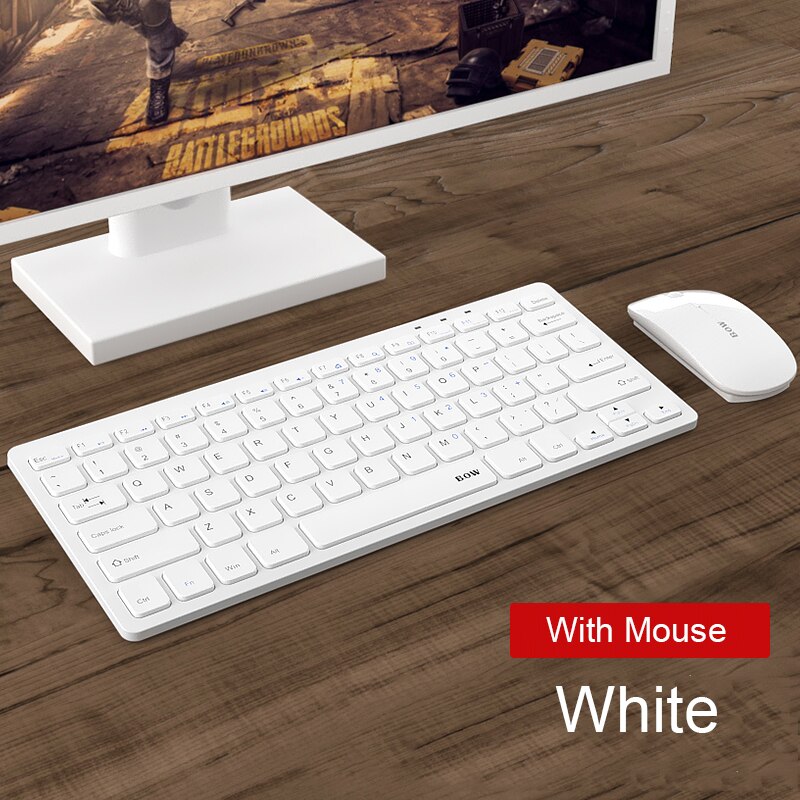 2.4G Wireless Bluetooth Keyboard Wireless Silent Gaming Keyboard For Macbook Pro iPhone iPad Tablet Ultra-slim Computer Keyboard: White With Mouse