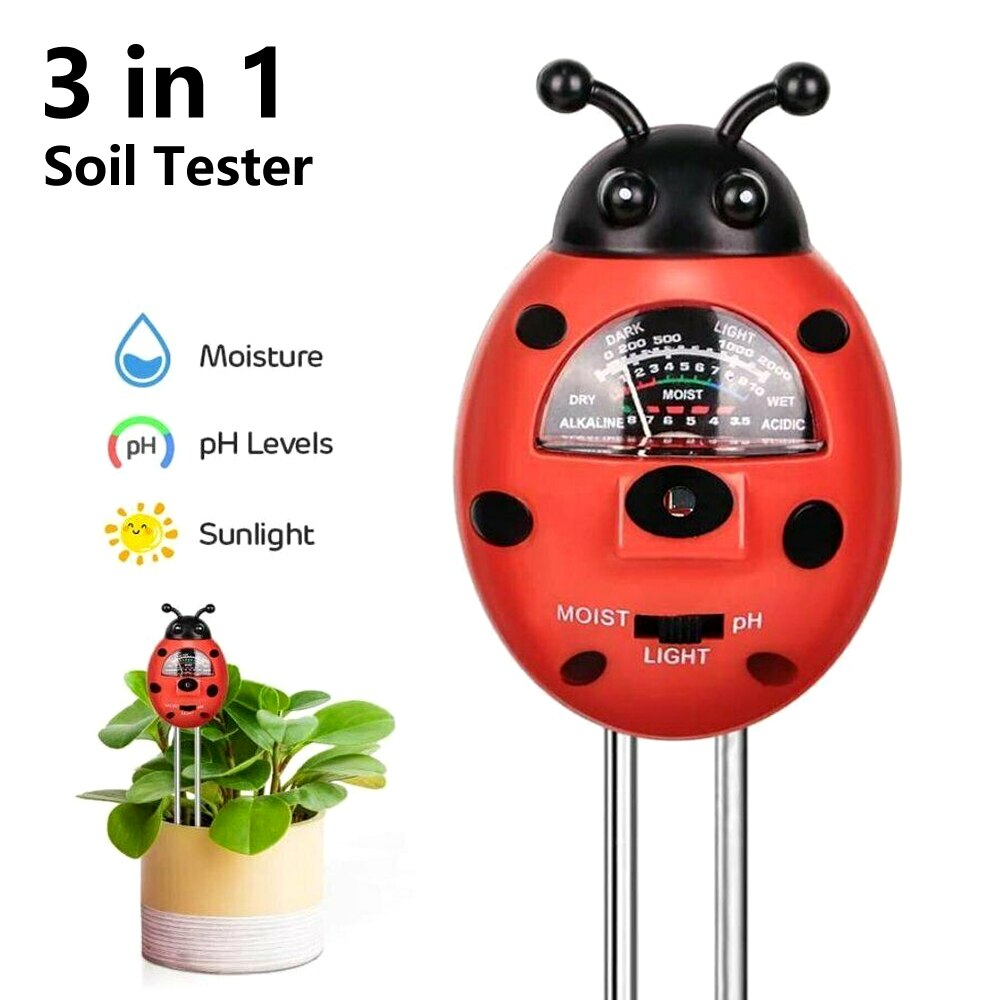 Testeur numérique de PH de sol 4 en 1, outil de jardin, mesure de l'humidité et de l'acidité, moniteur de température et de lumière du soleil: 3 in 1 round