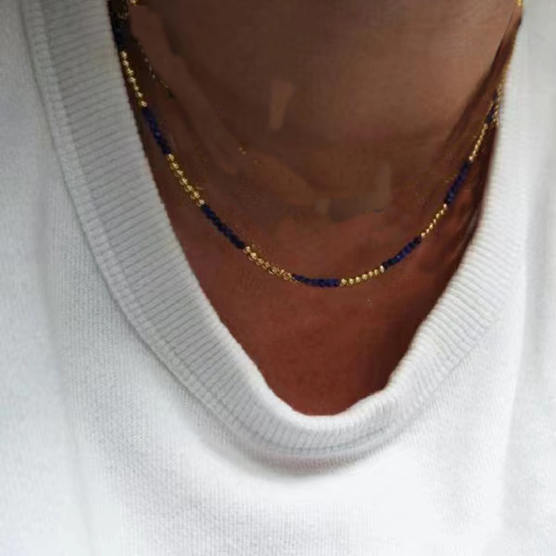 Cadena de cuentas de Color dorado hecha a mano bohemia, collares de , colgante de perlas, joyería para vacaciones en la playa para mujer, accesorios N0374: Azul de zinc