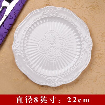 Embossed Bone China Dishes European-style Hollow Dishes Ceramic Tableware Western Dishes Salad Dishes Steak Dishes: 1pcs- 8 inch13