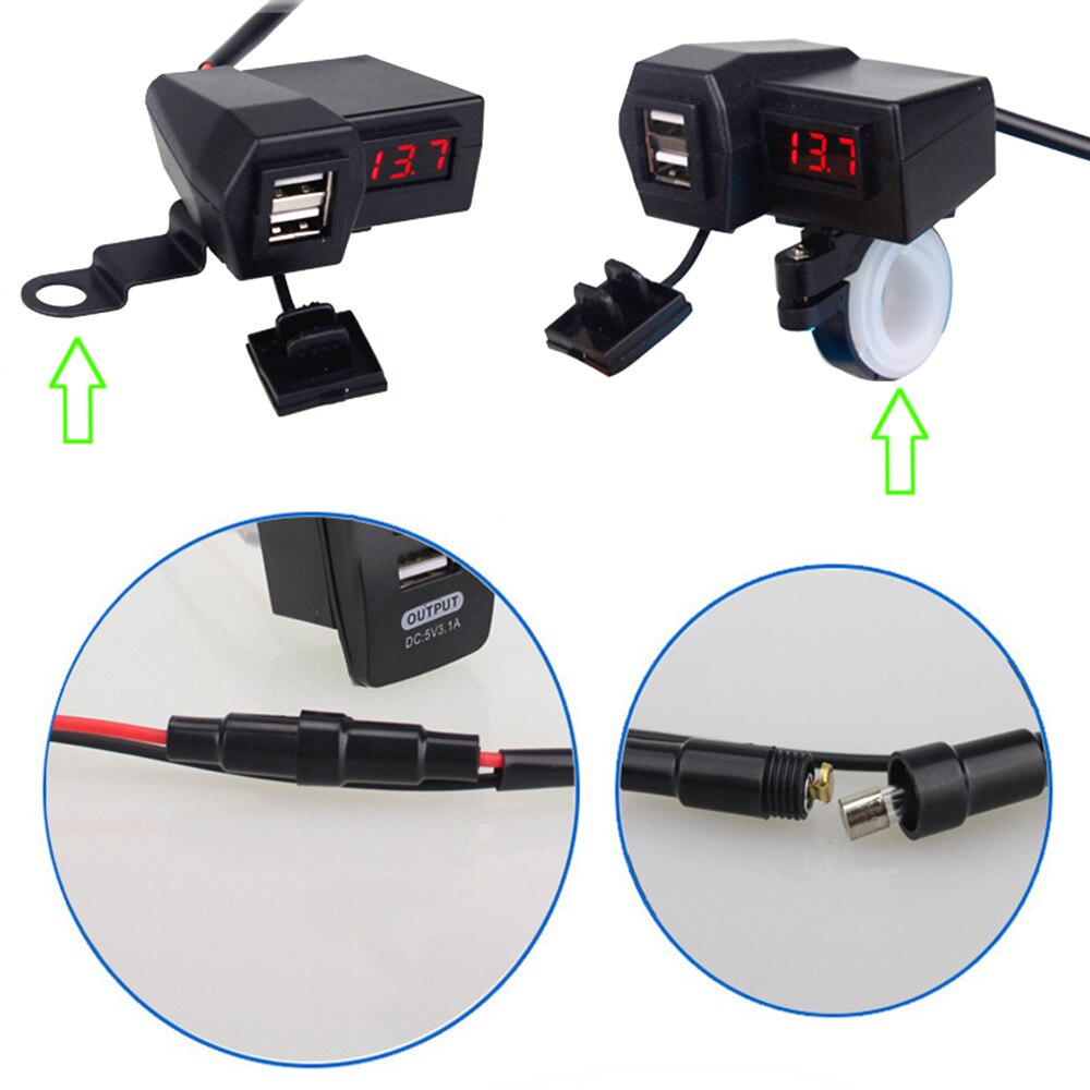 4 in 1 Double USB Adapter Waterproof Motorcycle Charger Support Installation with Switch Button