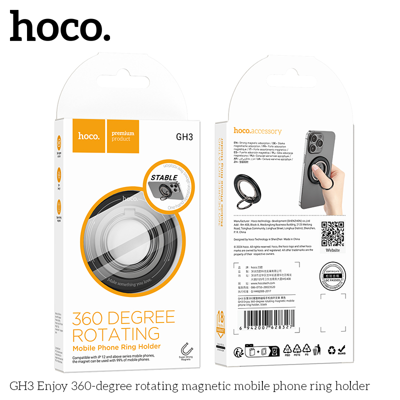 Magnetyczny uchwyt na telefon komórkowy HOCO GH3 kompatybilny z iPhone 12 13 14 15 16 Series do MagSafe Obrotowa podpórka 360 stopni