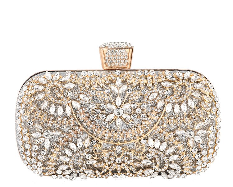 Kvinner rhinestone clutch bag gull veske håndveske luksus bryllup beaded krystall kveld veske diamant skuldervesker: Gull