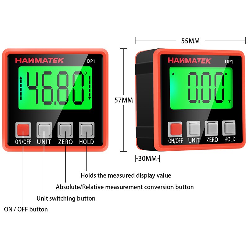 HANMATEK High-Precision Digital Display Protractor 60 Degrees Pocket Digital Protractor Magnetic Base Level Easy To Carry