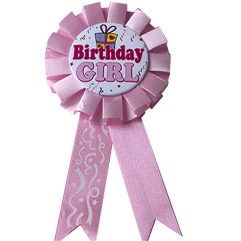 Children Pink Blue Boy Girl Birthday Award Badge Baby Shower Favor Pin On Ribbon Badge Kids Birthday Party DIY Decorations