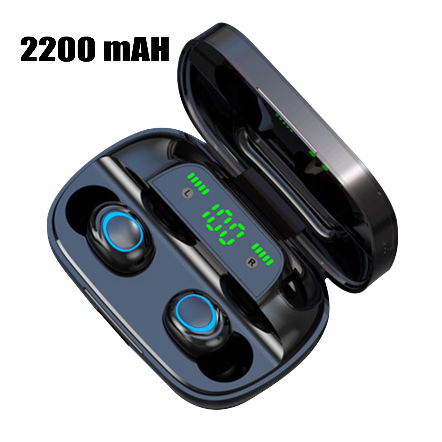 IPX7 Waterdicht Bluetooth oortelefoon 9D Stereo Draadloze Hoofdtelefoon Headset Met 3500mAh Power Bank TWS 5.0 Bluetooth Oordopjes: Touch control black